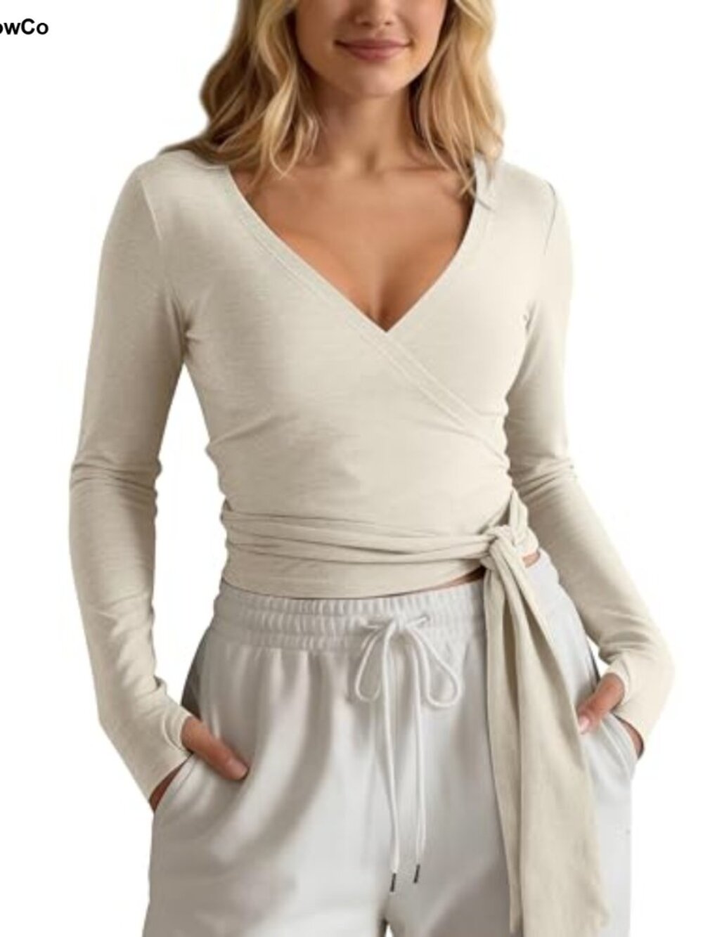 Women's Wrap Crop Top Long Sleeve Yoga Shirt UPF 50+ Thumbholes